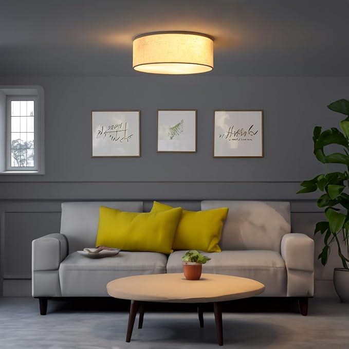 Luupyia 3-Lights Drum Ceiling Light Fixture 12.6 Inches, Vintage Unique Semi Flush Mount Ceiling Lighting with Fabric Drum Shade, Farmhouse Chandeliers for Bedroom, Hallway, Entry, Foyer E26 60W