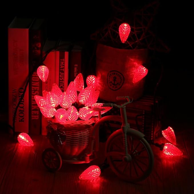 Brizled Red String Lights, 16ft 25 LED Faceted C9 Chrsitmas Lights, Connectable 120V UL Certified Tree Lights, Indoor Outdoor Christmas String Lights for Xmas, Patio, Party (Pack of 3)
