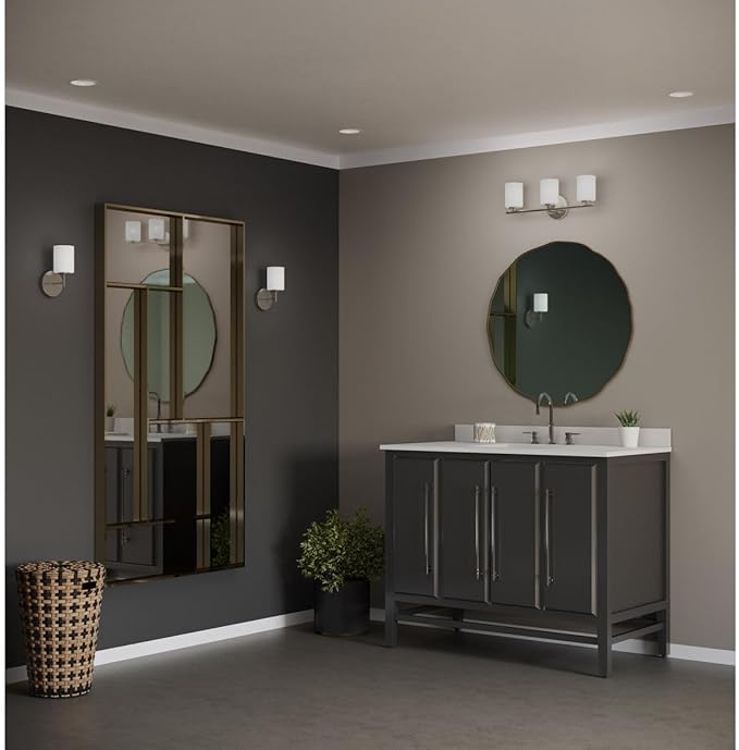 Progress Lighting Replay Collection 1-Light Etched White Glass Modern Bath Vanity Light Brushed Nickel, E26