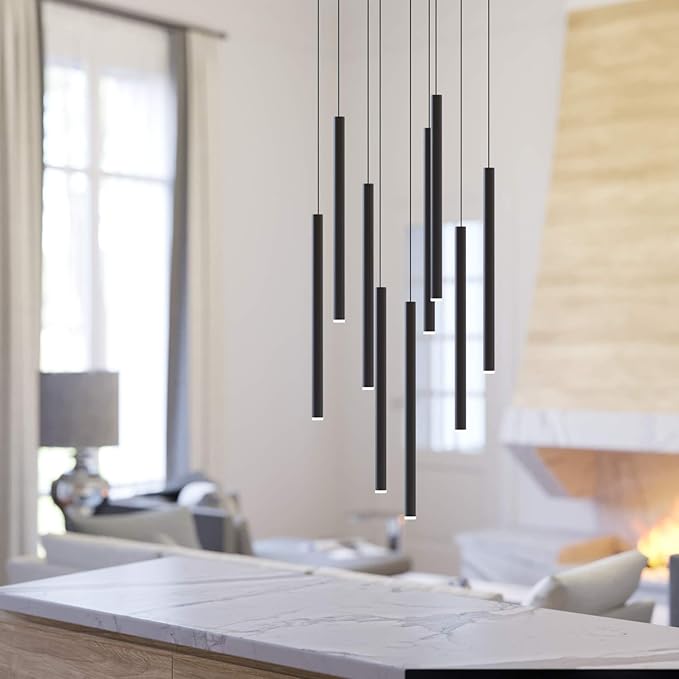 CANALIS 9 Mini Pendant Lighting Black - LED Hanging Light Fixture for Kitchen Island, Bar, Foyer - Cluster Pendants - Dimmable, Adjustable Wire, Lamp Bulb Included
