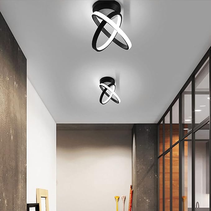 CANEOE Black Led Ceiling Light, 6000K Lighting Fixtures, Metal Creative Design Lamp for Living Room Bedroom Corridor Aisle Hallway (Cool White), CL-JCYXBK-US