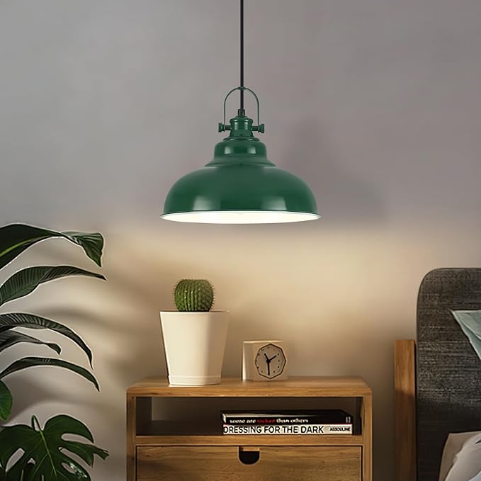 Green Dome Pendant Light, Green Pendant Light Kitchen Island 3 Pack, 11.41 Inch Farmhouse Pendant Lights, Hanging Light Fixture for Kitchen Island, Dining Room, Living Room