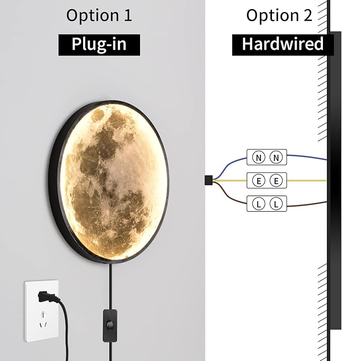 QIYIMEILUX Dimmable Moon Wall Sconce Plug in Modern LED Wall Light with Remote Control 9.5inch 15W Black Wall Lamp Indoor Wall Mounted Lighting Ceiling Light Fixture for Living Room Bedroom