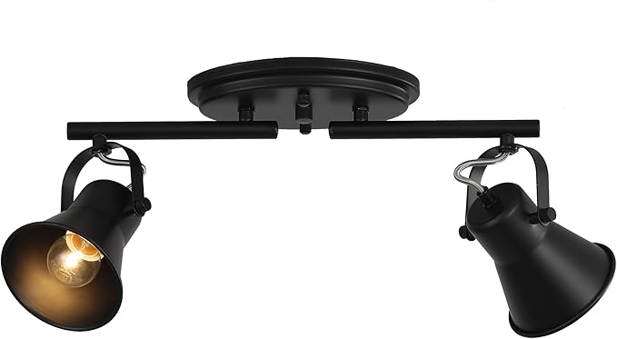 KEESFU 2-Light Track Lighting Kit,Black Semi Flush Mount Ceiling Light with 2 Rotatable Light Heads,Industrial Accent for Livingroom,Bathroom,Hallway,Art Wall,Bathroom,Kitchen.(2-Light)