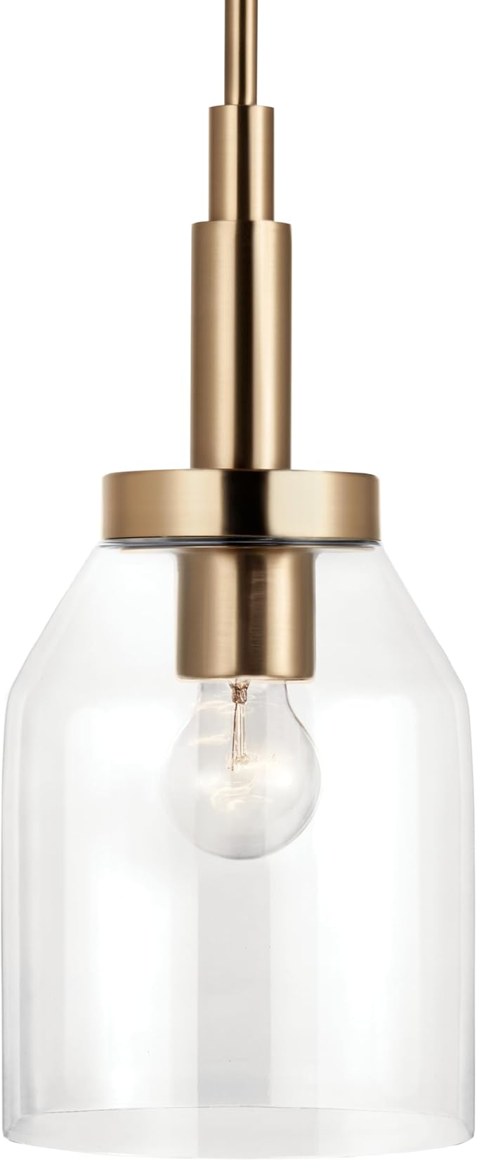 Kichler Madden 1-Light Mini Pendant with Clear Glass in Champagne Bronze, Sloped Ceiling Compatible, for Game Room, Bar, Island, Billiards Table or Kitchen (15" x 7"), 52725CPZ
