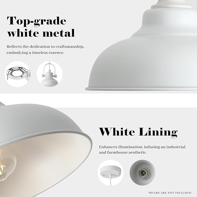 White Pendant Lights Kitchen Island, 2 Pack Kitchen Island Lighting, Farmhouse Pendant Light Fixtures (11.41" W), Island Pendant Light for Kitchen, Dining Room, Bedroom