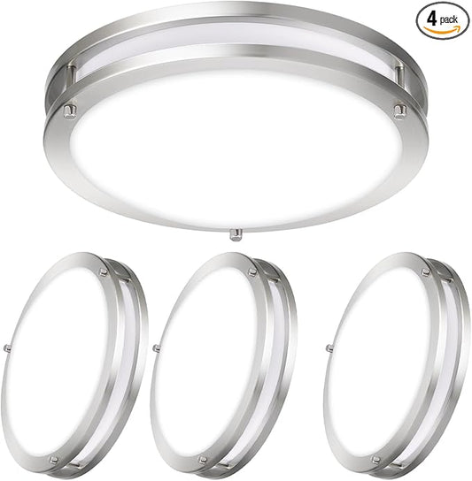 14IN Double Ring LED Ceiling Light Fixture, 21W, 1600LM, with 5CCT 2700K-5000K Adjustable, Dimmable Flush Mount Light Fixture for Hallway, Bedroom, Kitchen, ETL Listed - 4PK