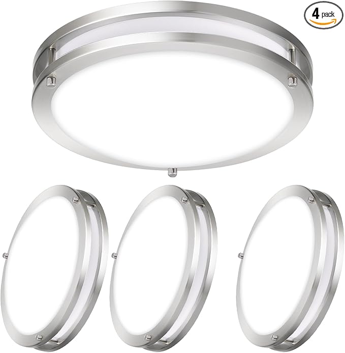 18IN Double Ring LED Flush Mount Ceiling Light Fixture, 28W, 2200LM, with 5CCT 2700K-5000K Adjustable, Dimmable Modern Light Fixture Ceiling for Hallway, Bedroom, ETL Listed - 4PK