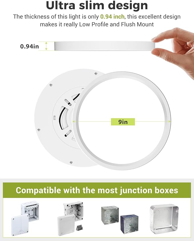 2PACK LED Flush Mount Ceiling Light Fixture White, 9Inch 24Watt, 3000k/4500k/6000K Ceiling Light, Ultra Slim Flush Mount LED Ceiling Lamp for Bedroom, Living Room, Kitchen, Hallway