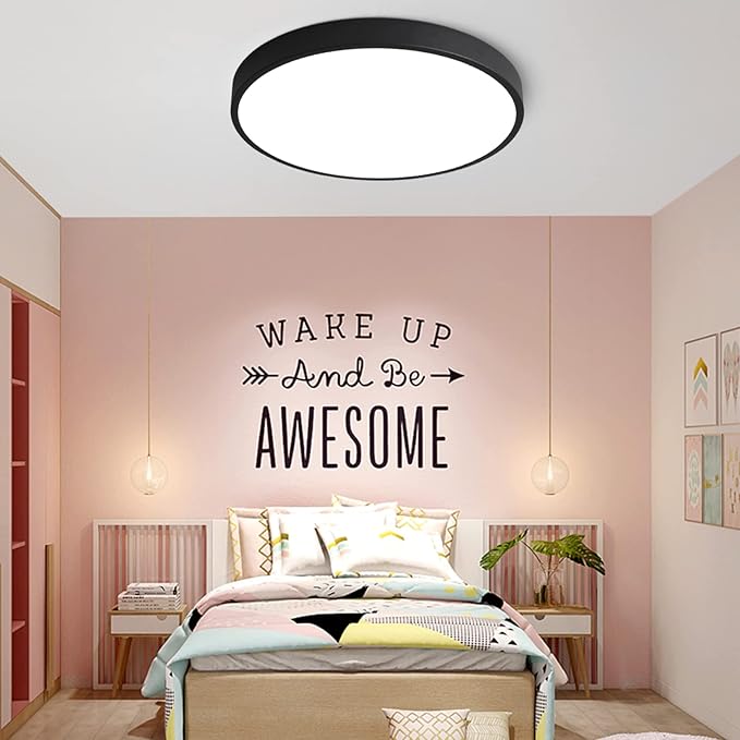 15.8 Inch LED Flush Mount Ceiling Light 2PACK, 30W Black Kitchen Light Fixtures (200W Equi) 2400lm, 5000K Daylight Round Light Fixture Mount for Hallway, Bedrooms, NOT-DIMMABLE
