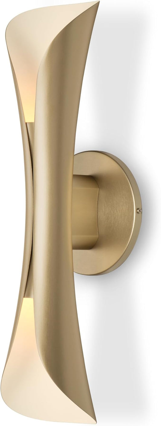 Tubicen Wall Sconce Gold Mid Century Modern Movie Theater Sconces Wall Lighting Up Down Hardwired Indoor Dimmable Wall Lights for Living Room Bedroom Hallway Stairway 15.7" H