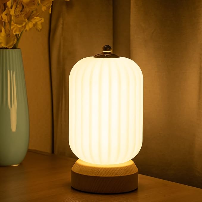 LONRISWAY LED Wood Table Lamp, 3-Color Modern Desk lamp Bedroom Bedside Night Light, Dimmable Led Lighting, Creative Home Decor, Unique House warmging Gift