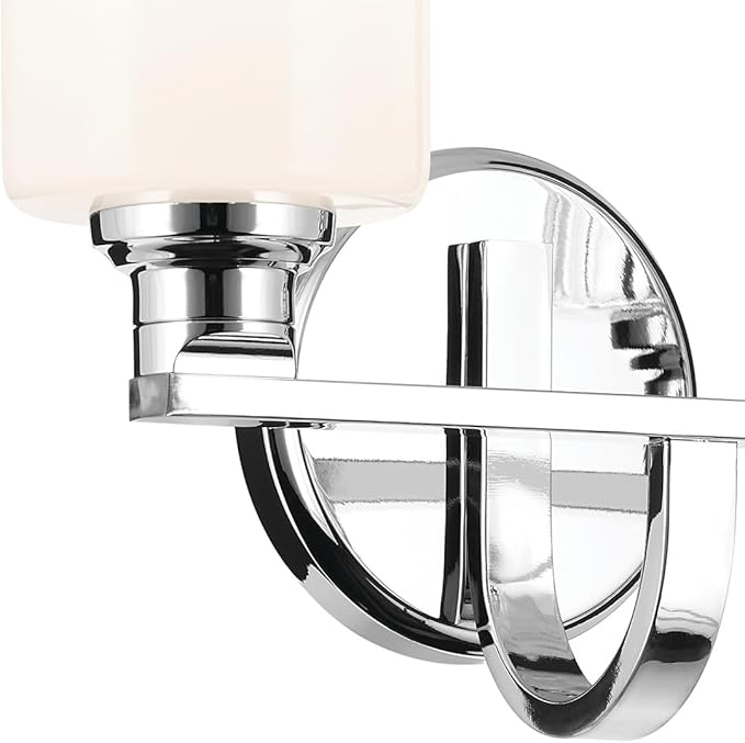 Kichler Gioe 2-Light Bathroom Vanity Light Fixture with Opal Glass, 14.25" Modern Chrome Wall Mount Over Mirror for Powder Room, Damp Rated (14.25" W x 10.5" H), 55225CH