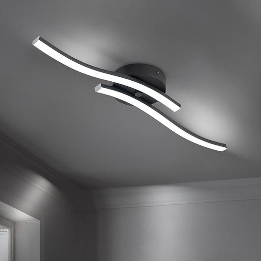 EDISLIVE Modern Dimmable LED Ceiling Light Curved 2 Light 22.5 in Minimalist Flush Mount Ceiling Light Fixture Lamp for Bedroom Foyer Kitchen 6000K Black