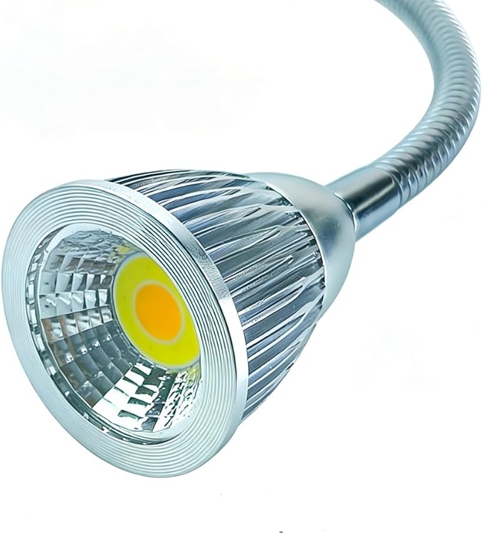 QUANS 5W 3 Colors LED COB Clip on Light Silver 19.68 INCH 50 CM Tube Desk Flexible Table Bed Lamp Work Home Design Lighting 110V 220V 85V - 265V AC with US Plug Switch on Off 500LM (Silver)