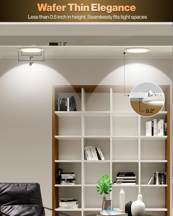 Sunco 6 Pack 8 Inch LED Slim Down Light Residential Ambient Home Indoor Living Room Bedroom Bathroom, 1350 Lumens, 13W (100W Equivalent) Selectable CCT 2700K/3000K/4000K/5000K/6000K, 0-10V Dimmable.