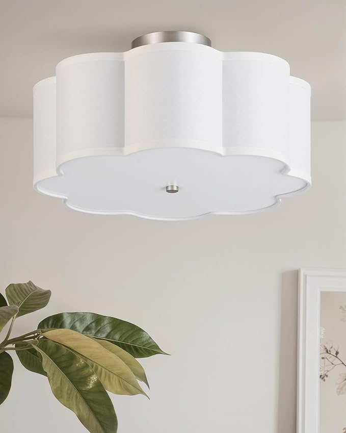 VONLUCE Semi-Flush Mount Ceiling Light, 15.7" Modern 3-Light Ceiling Light Fixture with White Petal-Shaped Shade 3 E26 Sockets for Bedroom Entryway Living Room, Nickel Finish, ETL Certificated