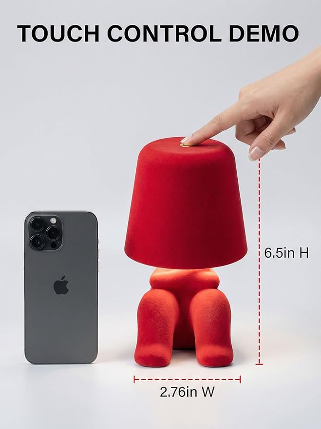Bedside Touch Control Table Lamp, Golden Decor Thinker Statue LED Table Lamp with USB Port, 3 Way Dimmable Modern Night Light Nightstand Lamp for Home Living Room Office Shelf Decor (red-D)