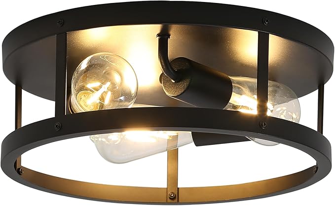 Black Flush Mount Ceiling Light Fixtures,3-Light Modern Hallway Light Fixtures Ceiling, 13 inch Black Light Fixture Ceiling Mount for Farmhouse,Kitchen, Bedroom 1 Pack