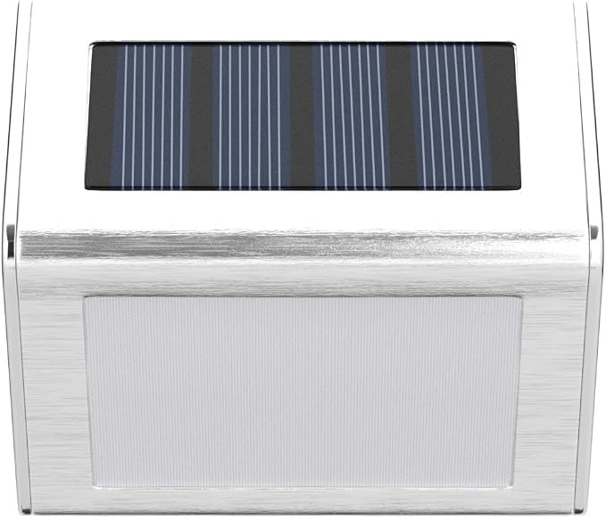 GIGALUMI 12 Pack Solar Fence Lights Outdoor, Waterproof LED Step Lighting Stainless Steel Solar Powered Lights for Step, Stairs, Pathway, Garden (Cold White)