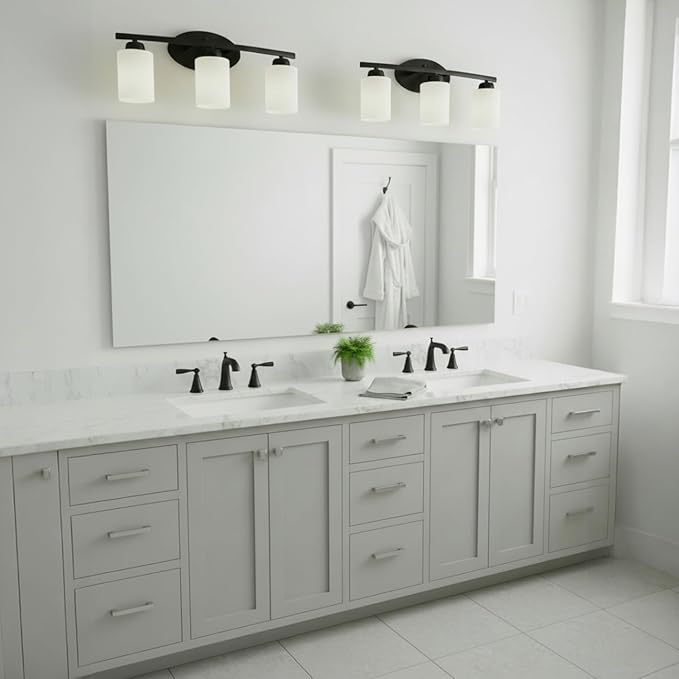 HomePlace by Capital Lighting 115231MB-338 Dixon Modern Soft White Glass Bathroom Vanity Wall Light, 3-Light 300 Total Watts, 9" H x 21" W, Matte Black