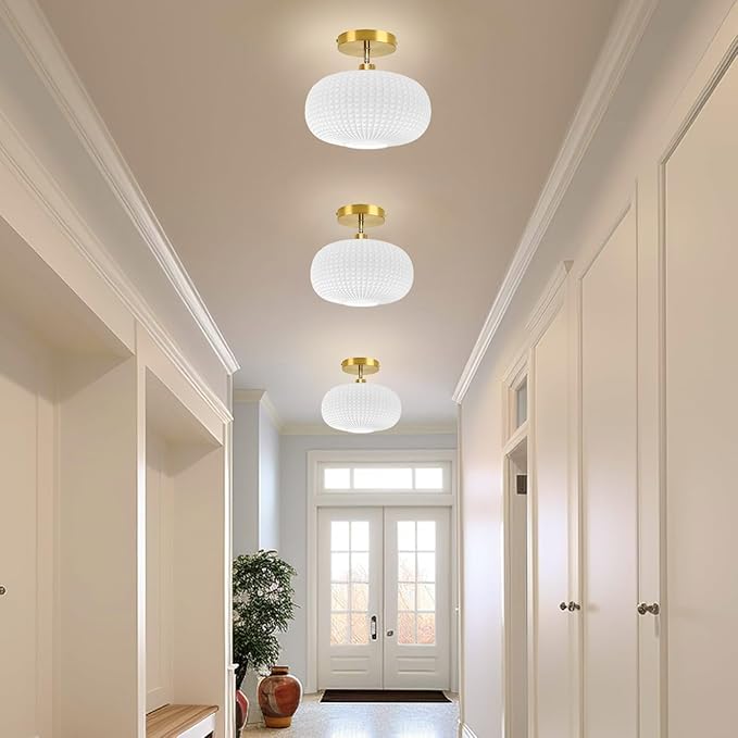Semi Flush Mount Ceiling Light Fixture,Milk White Glass Ceiling Light,Kitchen Ceiling Light Fixture,Upgrade Sloped Ceiling Lights,Vintage Ceiling Lamp,Mid-Century Ceiling Light for Entryway Bedroom