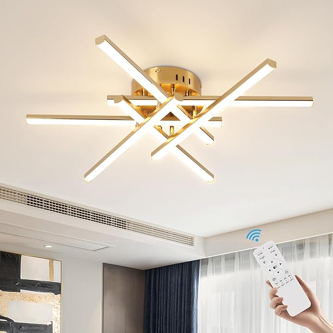 CANEOE Modern Led Ceiling Light,6-Lights Gold Sputnik Semi Flush Mount Ceiling Light, Modern Chandelier Ceiling Lighting Fixtures for Bedroom Living Room Dining Room Kitchen Office Ceiling Lamp