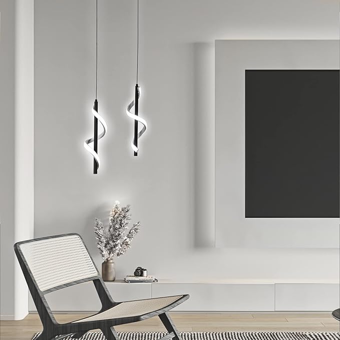 CANEOE Creative Led Pendant Light, 5500K Spiral Modern Modern Led Kitchen Island Light Fixture, 47In Adjustable Height Pendant Lighting for Kitchen Sink Living Room Dining Room Bedroom,1 Pack