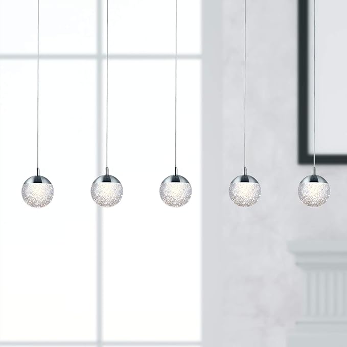 contec development Galaxy 5 Mini Pendant Crystall Ball Lighting Nickel - LED Hanging Light Fixture: Kitchen Island, Bar, Foyer - Cluster Pendants - Dimmable, Adjustable Wire, Lamp Bulb Included