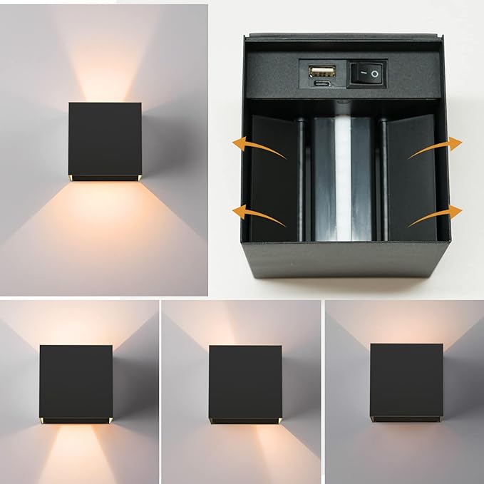 RGB Wall Sconces Set of 2, LED Lights for Room Decor 16 Colors, 6000mAh Battery Operated Wall Sconce, Rechargeable Remote Control Dimmable Cordless Wall Lights for Bedroom Living Room