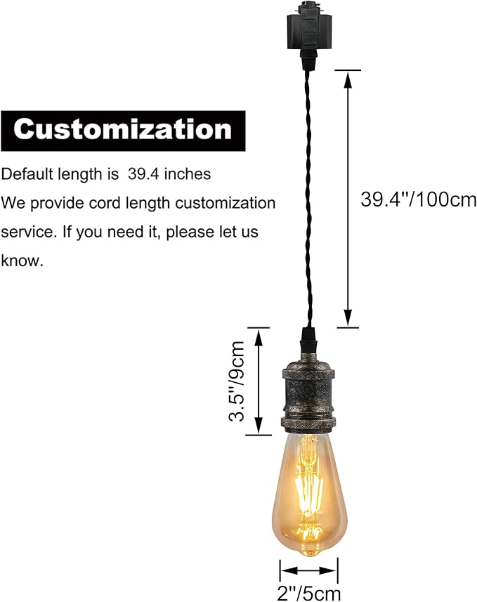 Kiven H-Type Track Lighting Pendants,Industrial h Track Pendant Lights with Aluminum Holder,3-Light Track Lighting Fixture,Rusty Gold Finish