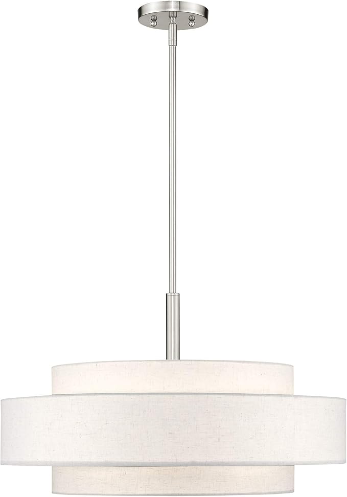 Livex Lighting Fabric Shade 52138-91 Meridian 5 Light Brushed Nickel Pendant
