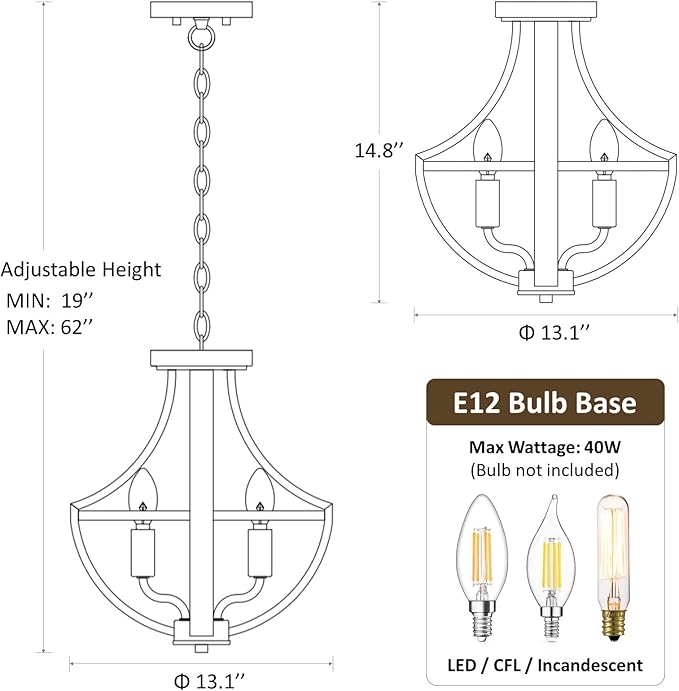 13.1" Modern Farmhouse Hanging Pendant Lighting, 4-Light Rustic Interior Flush Mount Ceiling Light Fixture, Vintage Chandelier for Hallway Foyer Dining Room Entryway Kitchen Island Bedroom