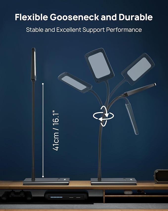 TROND Desk Lamp, Bright Dimmable Eye-Caring Table Lamp, 3 Color Modes 7 Brightness Levels, Flexible Gooseneck, Touch Control, Memory Function, Desk Light for Home Office Dorm Room Essentials, Black