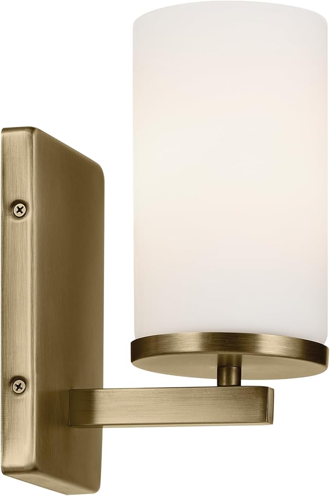 Kichler Crosby 4.5" 1-Light Wall Sconce Bathroom Light Fixture with Clear Glass in Natural Brass for Powder Room, Hallway, Kitchen, Bedroom (4.5" x 9.25"), 45495NBRCLR