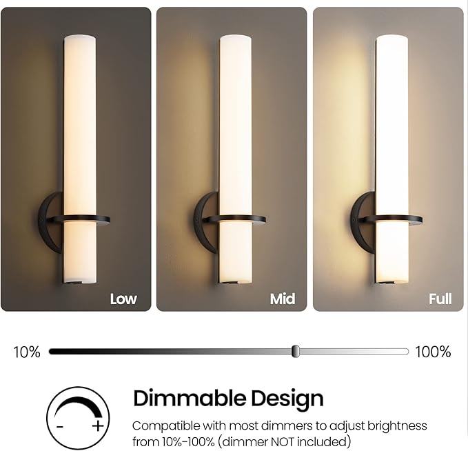 AIJIASI Black Wall Sconces Set of 2, 18 Inch Bathroom Sconces with Acrylic Shade 18W 3000K LED Dimmable Modern Wall Sconces Wall Lights for Bedroom Living Room Hallway Stairway