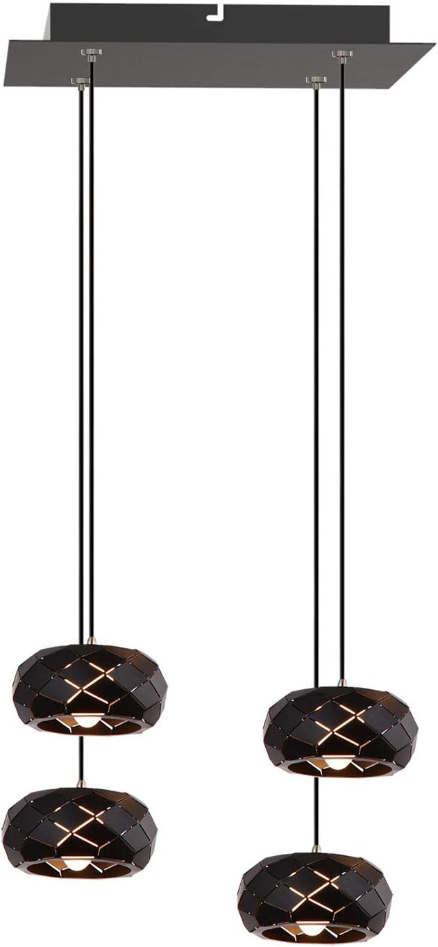 Crust 4 Mini Pendant Lighting Black - LED Hanging Light Fixture for Kitchen Island, Bar, Foyer - Cluster Pendants - Dimmable, Adjustable Wire, Lamp Bulb Included