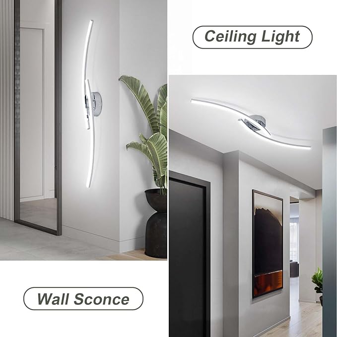 31.4Inch Modern LED Ceiling Light 22W Chrome Linear Ceiling Light Fixture 6000K Aluminum Long Flush Mount Ceiling Lights Fixture Lamp for Bedroom Hallway Kitchen Bathroom