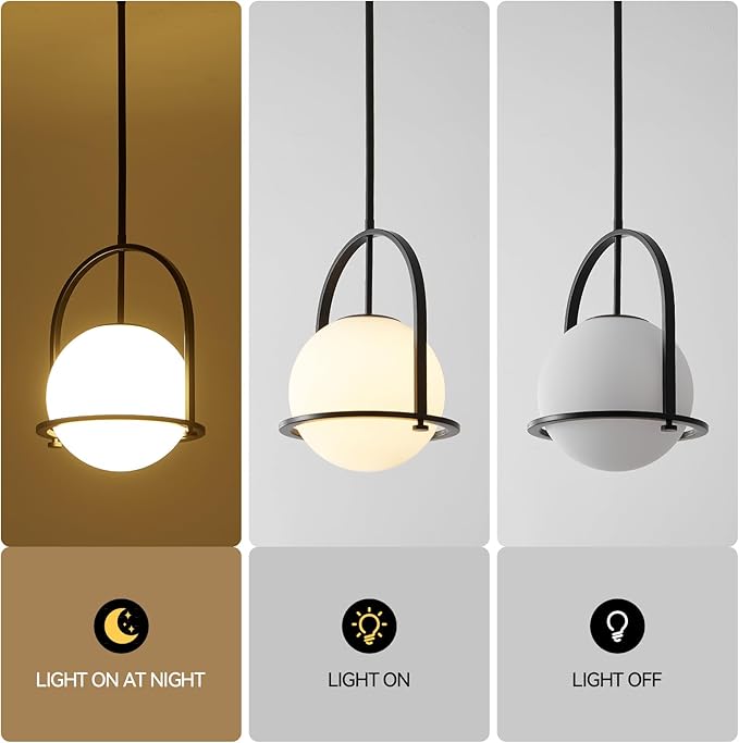 youngrender Modern Black Schoolhouse Pendant Light Fixture, 6" Black Globe Pendant Lighting with Hanging Adjustable Height, One Light Milk Glass Chandelier for Kitchen Island Dining Room Hallway