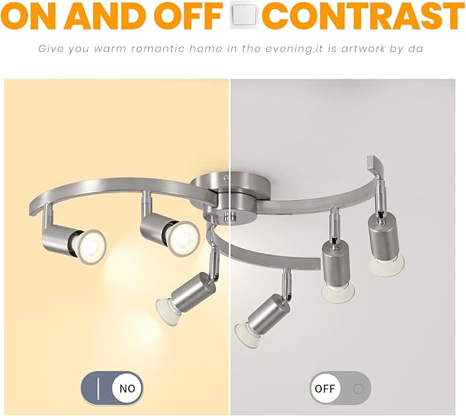 SEEBLEN 6 Light Track Lighting Fixtures Ceiling, Flexibly Rotatable Light Heads, Nickel Semi Flush Mount Ceiling Light for Kitchen Dining Room Living Room.Gu10 Bulb Base.