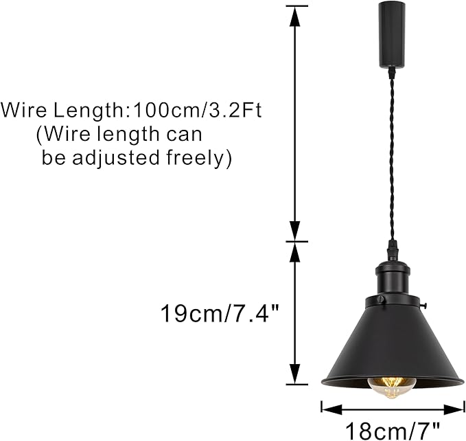 1x Plug in Cable Track Rail, 2X Adjustable Cord Black Track Lighting Fixtures H-Type Vintage Design for Kitchen Loft(No Bulb)