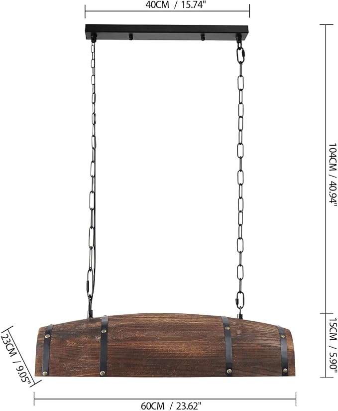 Newrays Antique Wood Wine Barrel Pendant Lamp Hanging Rustic Kitchen Bar Ceiling Lamp Light Fixtures