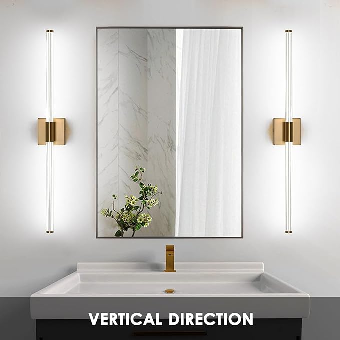 Modern LED Vanity Light, 360° Full Lighting Bathroom Light Fixture Over Mirror, 28W 5500K Cool White, Hardwired Wall Sconce, 31.6 Inch, Brass