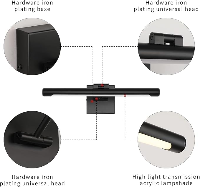 Joosenhouse LED Picture Light Fixtures 16.53" Inches Long Modern Black Wall Lamps with Rotatable Lighting Tube Picture Frame Lights for Paintings 7W(50W Eqv.) Hardwired Connection 3000K