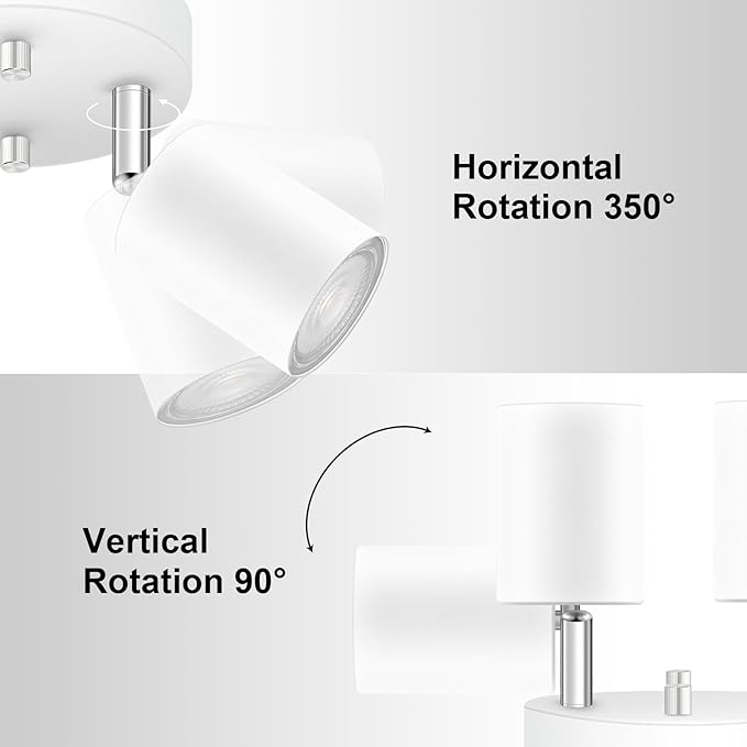 2 Light Track Lighting Fixtures Ceiling, Matte White Round Directional Ceiling Spotlight, GU10 Flush Mount Track Fixture, Flexibly Rotatable Light Head for Kitchen/Living Room, Bulb Not Included