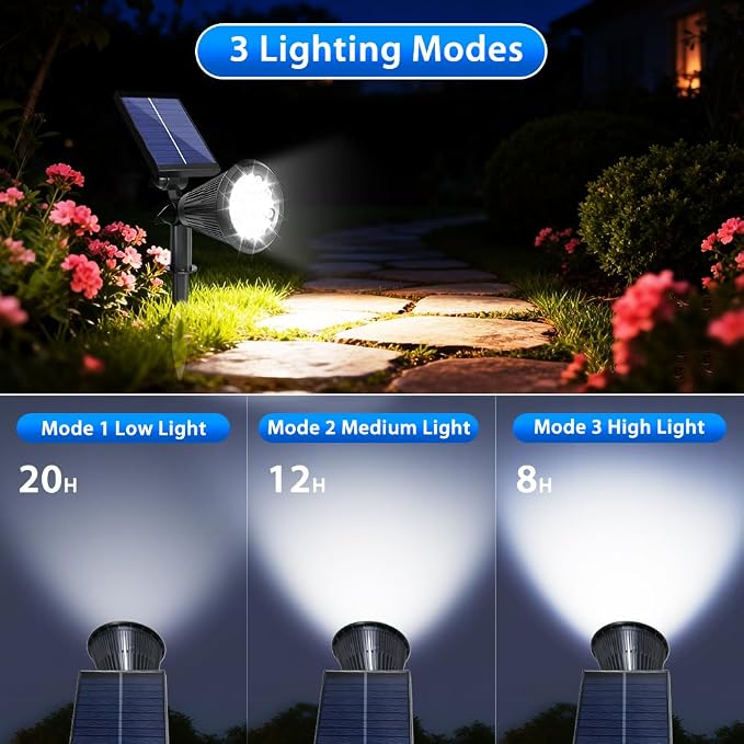 Solar Lights Outdoor, 36 LEDs 1000LM Adjustable Solar Spot Lights Outdoor 2-in-1 Waterproof Landscape Lighting for Garden, Yard & Pathway - 8 Pack (Cool White)
