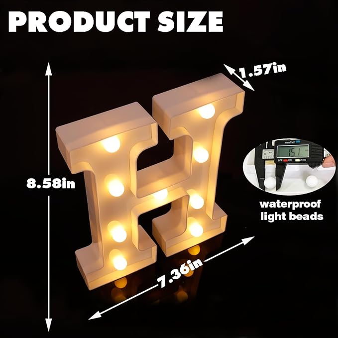 DyingSwan Small Led Marquee Letters, Light Up Letters, 8.58 Inch Led Letter Lights, Battery Powered Lighted Sign for Table, Party, Birthday, Christmas Decor (Letter H)
