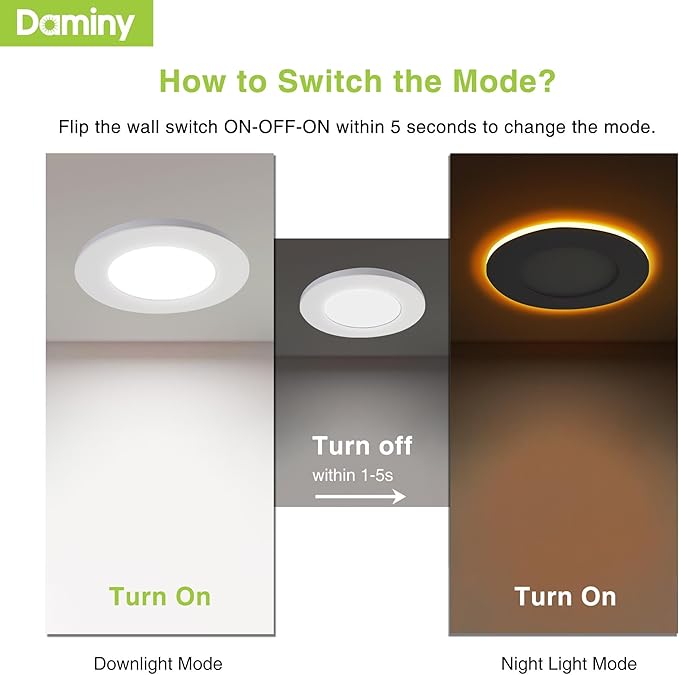 DAMINY 12 Pack 4 Inch 5CCT LED Recessed Light with Night Light,Ultra-Thin,Canless recessed Lighting 4 in,9W=80W,700LM,Dimmable Wafer Lights,ETL Certificated