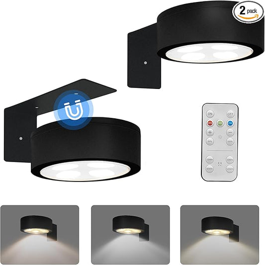 2-Pack Picture Light for Paintings Battery Operated Art Light with Remotes,3 Lighting Display Light,Magnetic Dimmable and Timer Wall Light for Picture Artworking Frame Portrait,LED Puck Lights-Black