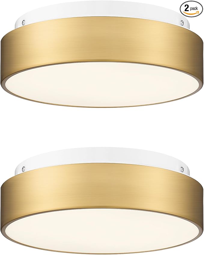 AUTELO 2 Pack 12" Ceiling Light, Gold Flush Mount Ceiling Light, Light Fixtures Ceiling Mount with Frosted Glass in Brushed Gold Finish, Ceiling Light Fixture for Bedroom, C3312 BRZ E26-2P
